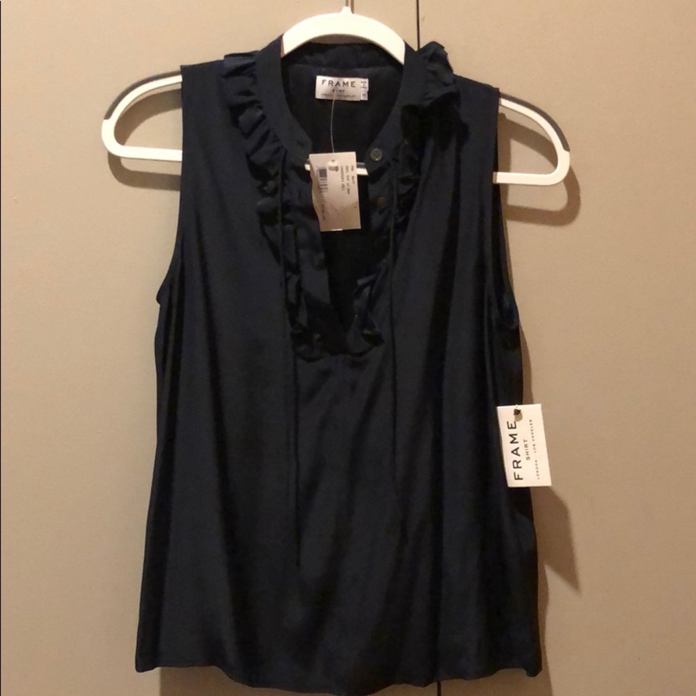 FRAME Sleeveless Navy Silk Top xS